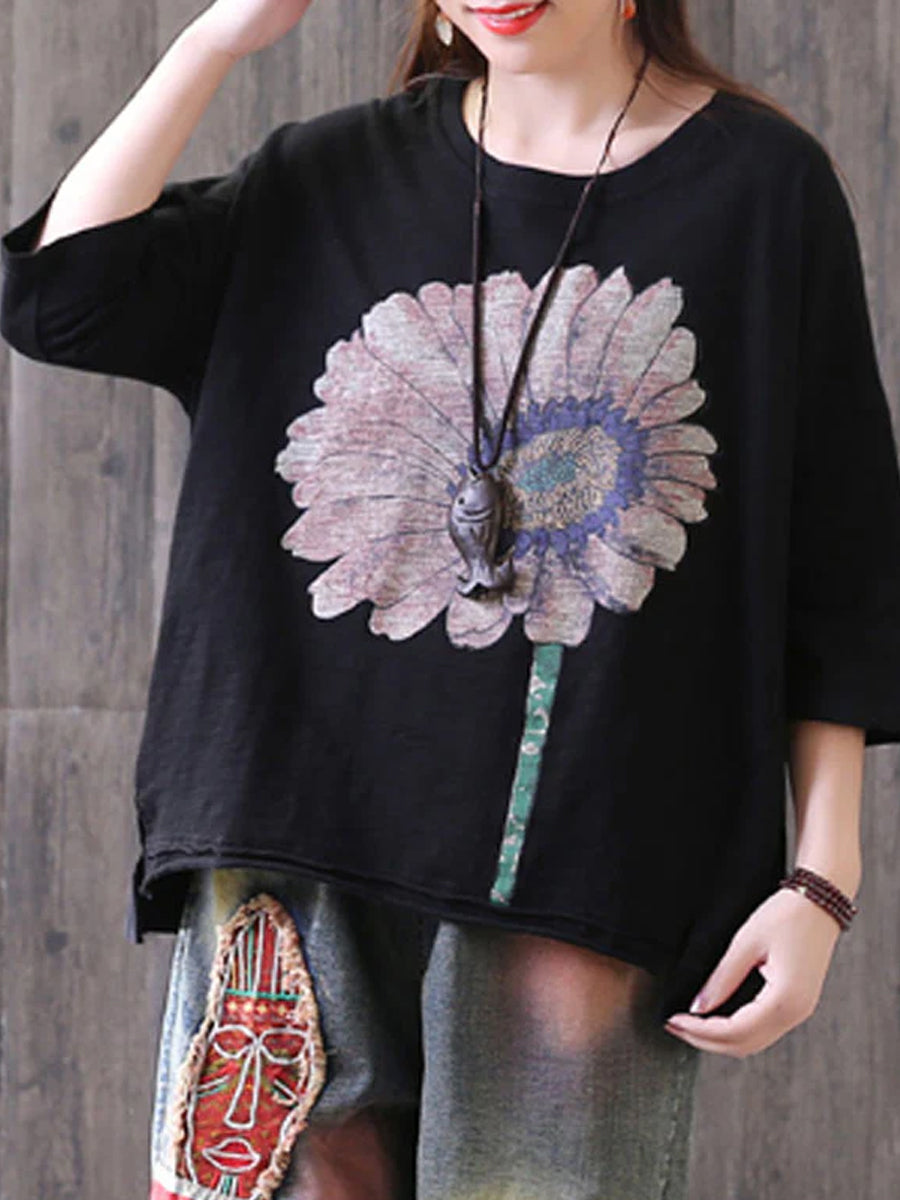 Plus Size Short Sleeve Sunflower Printed T-shirt Main image