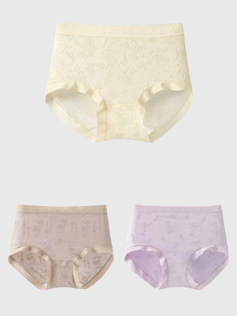 3 Pieces Women Artsy Jacquard High Waist Underwear