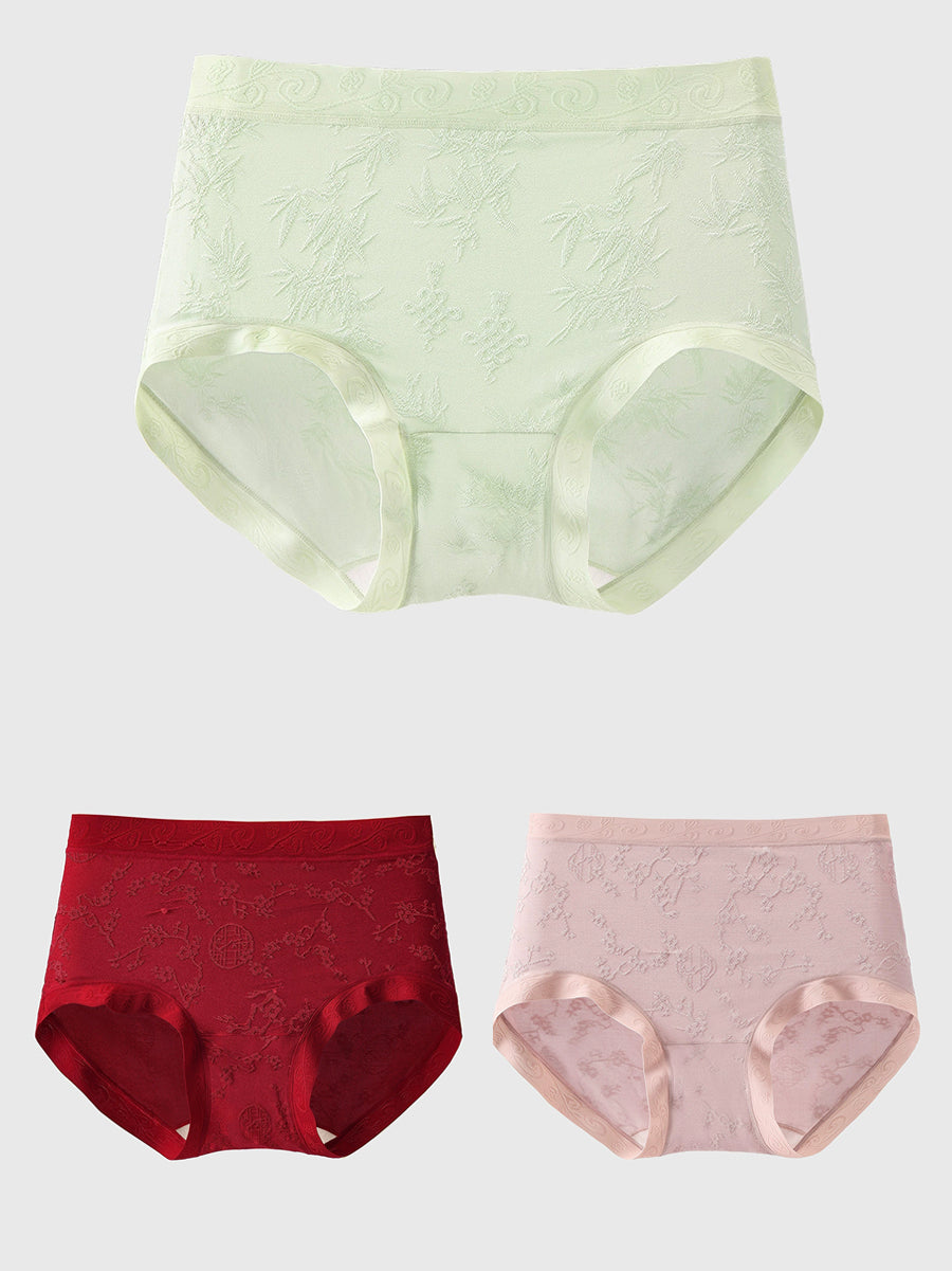 3 Pieces Women Artsy Jacquard High Waist Underwear