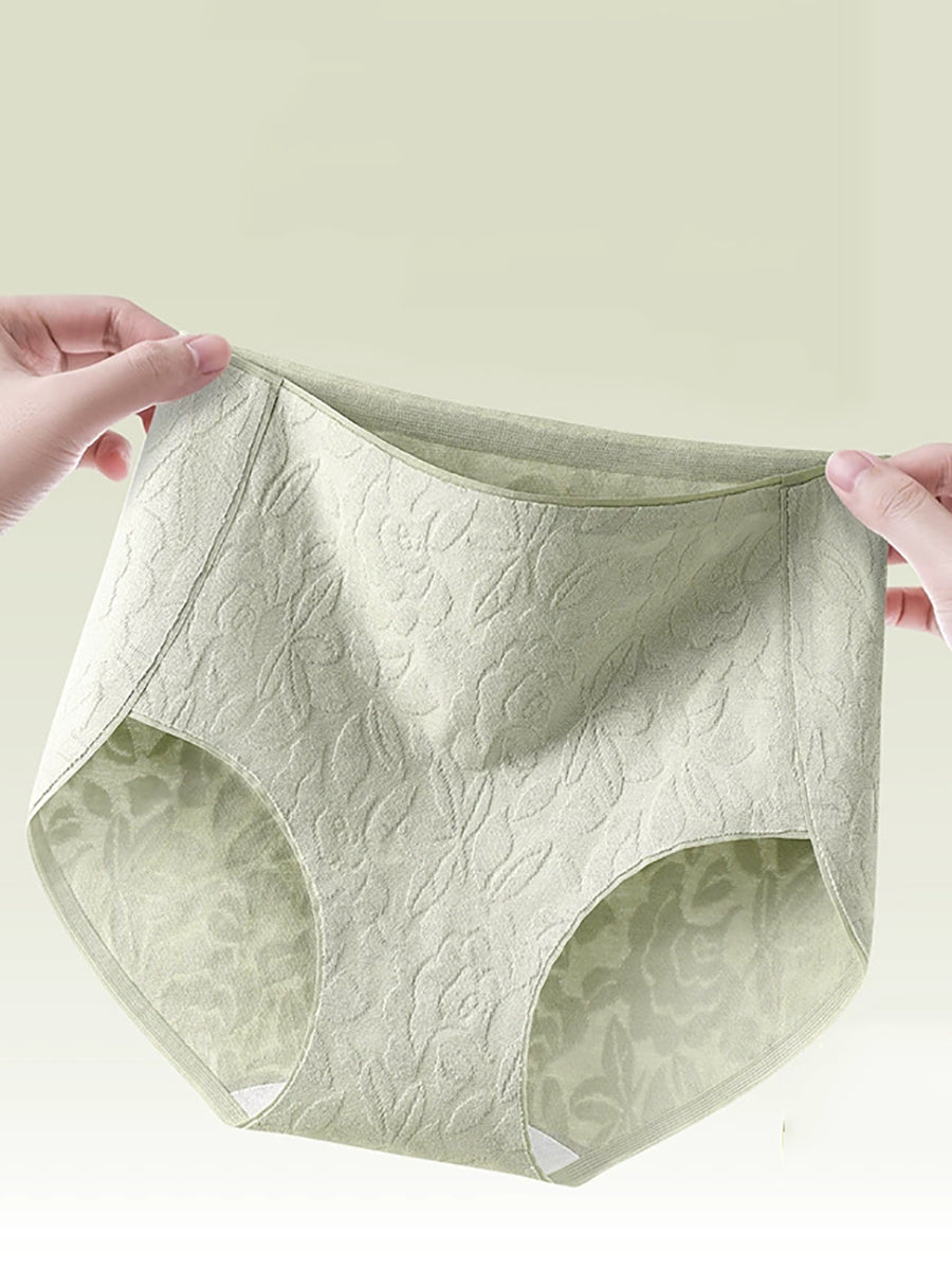 4 Pieces Women Artsy Flower Jacquard High Waist Underwear