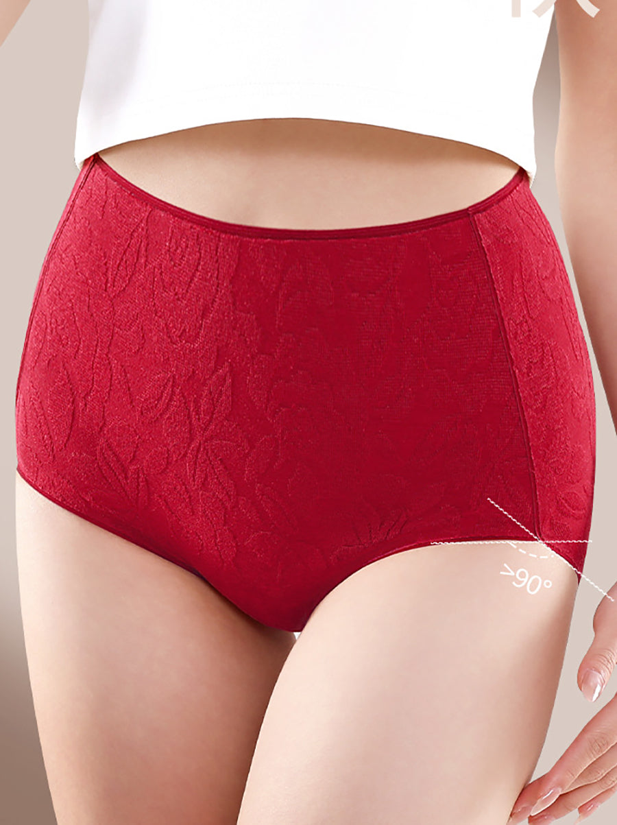 4 Pieces Women Artsy Flower Jacquard High Waist Underwear