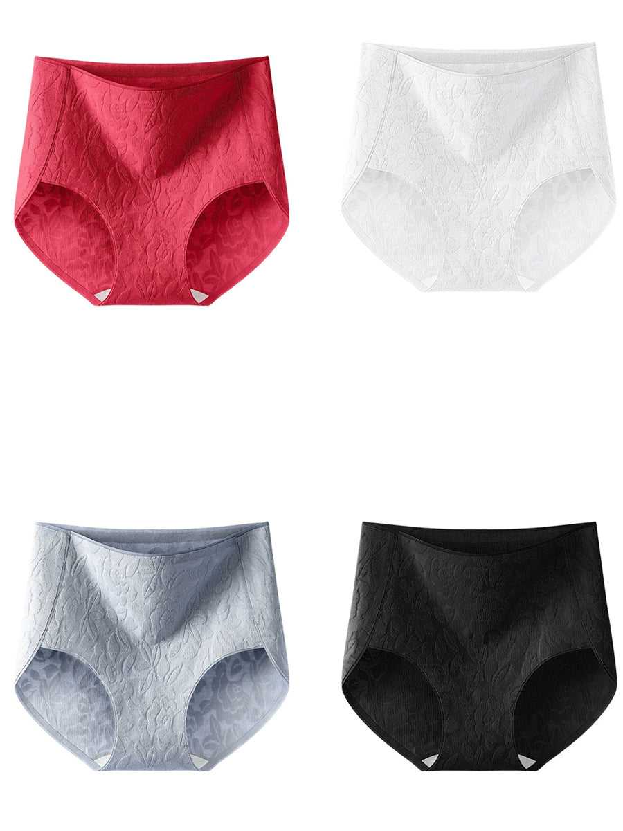 4 Pieces Women Artsy Flower Jacquard High Waist Underwear