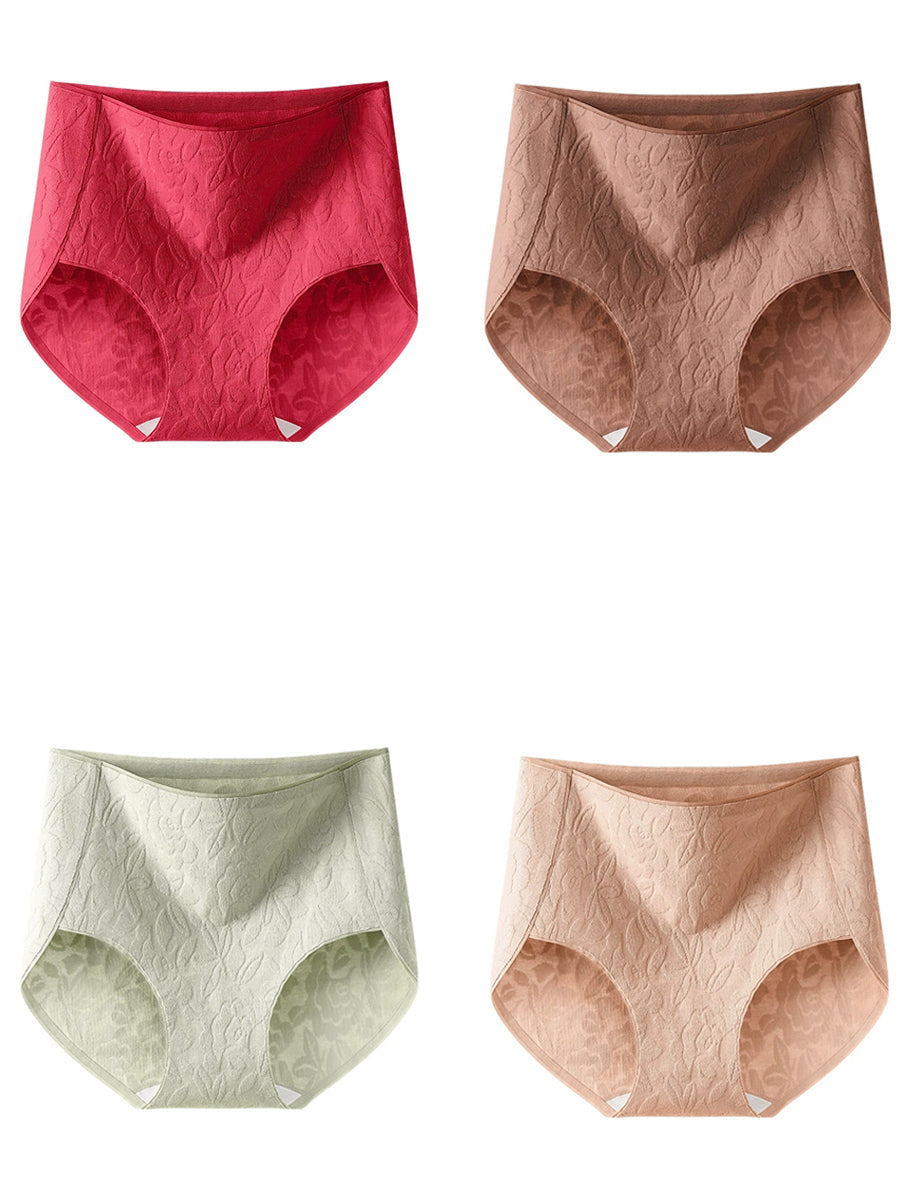 4 Pieces Women Artsy Flower Jacquard High Waist Underwear
