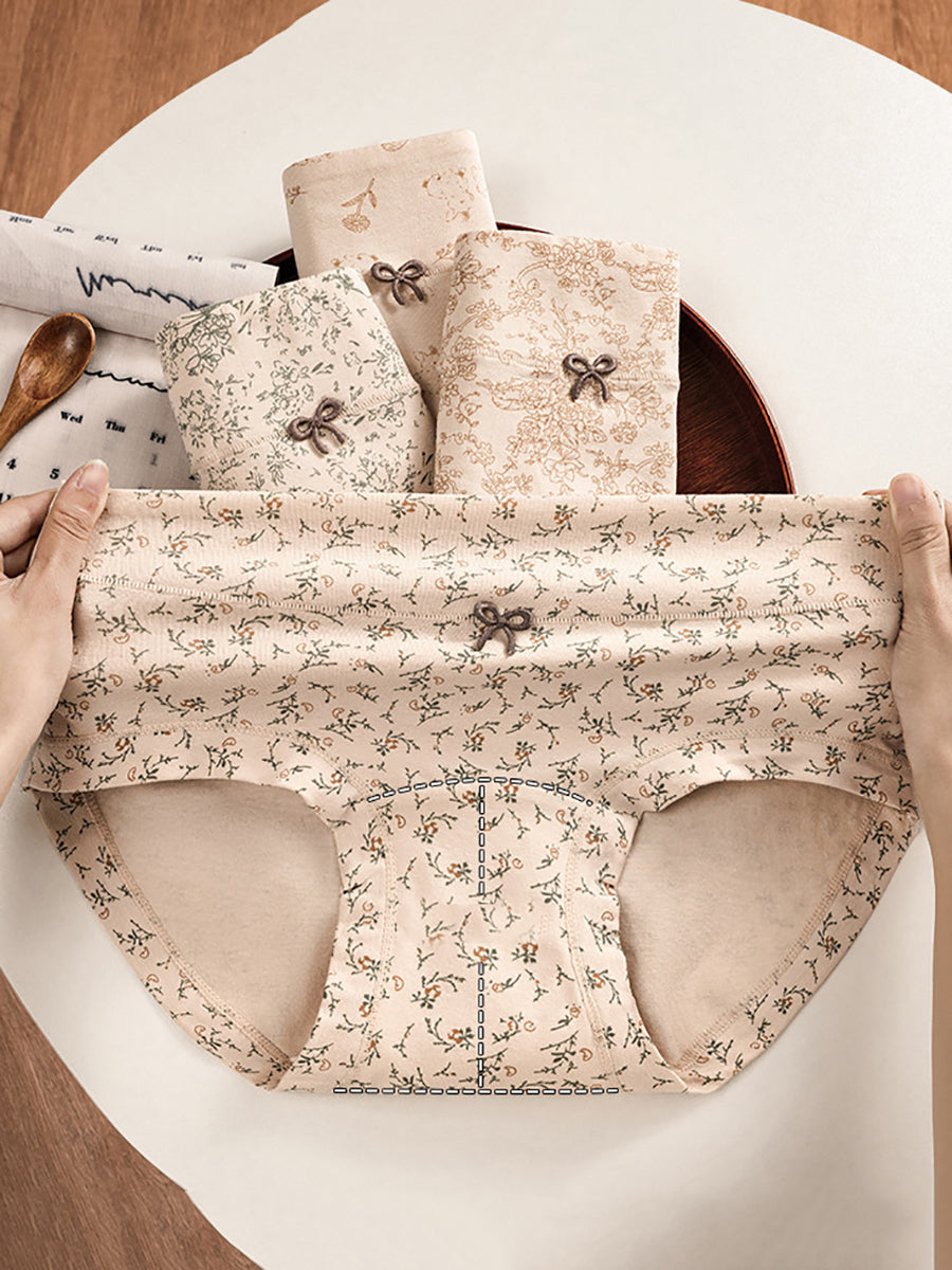 4 Pieces Women Artsy Floral High Waist Underwear