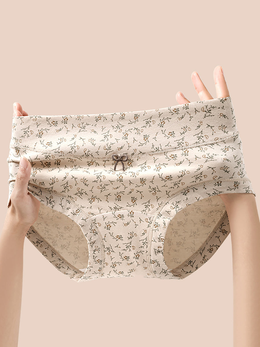 4 Pieces Women Artsy Floral High Waist Underwear