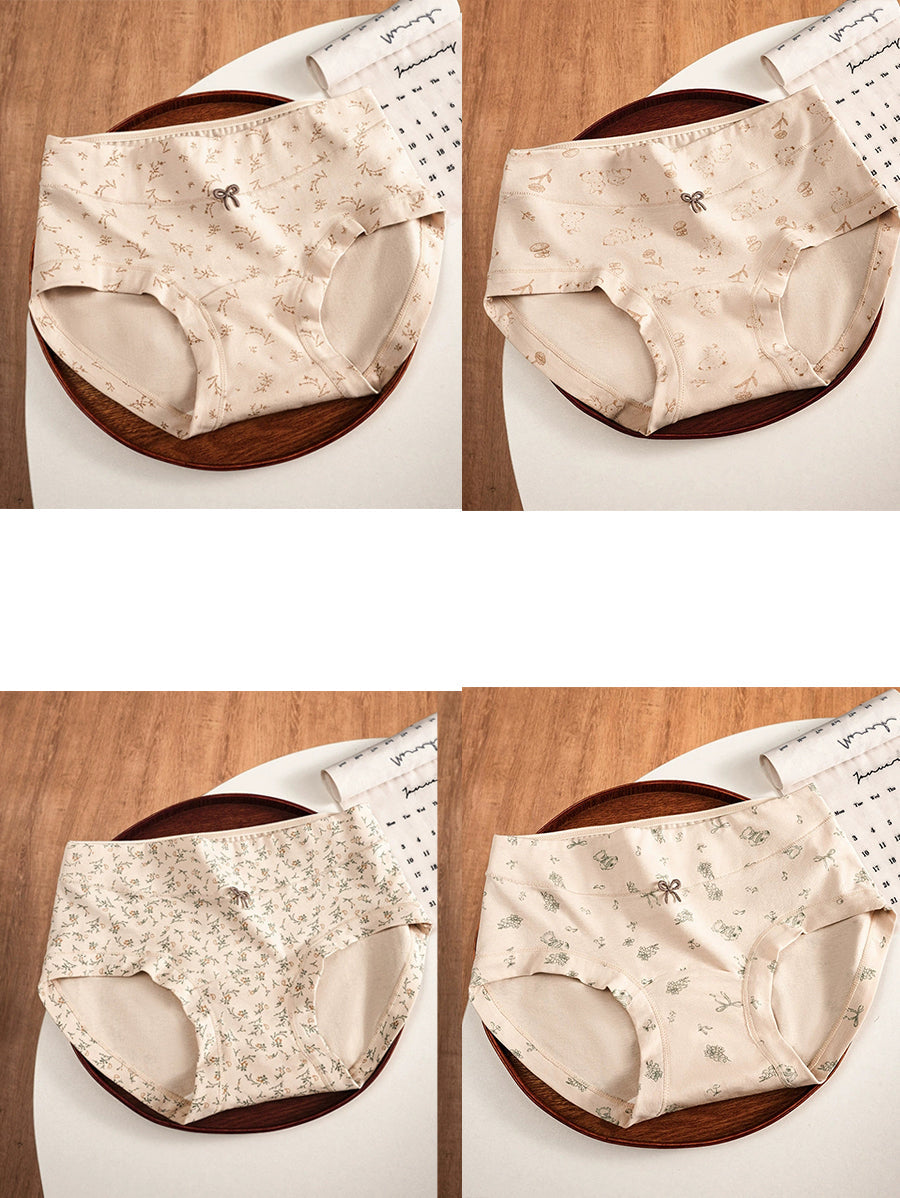 4 Pieces Women Artsy Floral High Waist Underwear