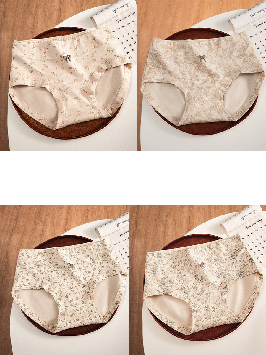 4 Pieces Women Artsy Floral High Waist Underwear