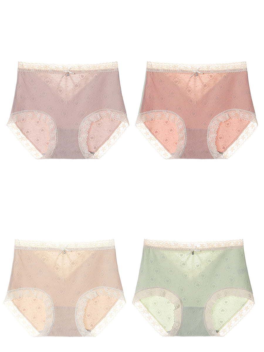 4 Pieces Women Artsy Lace Spliced High Waist Underwear