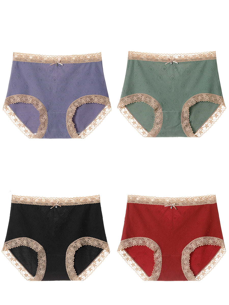 4 Pieces Women Artsy Lace Spliced High Waist Underwear