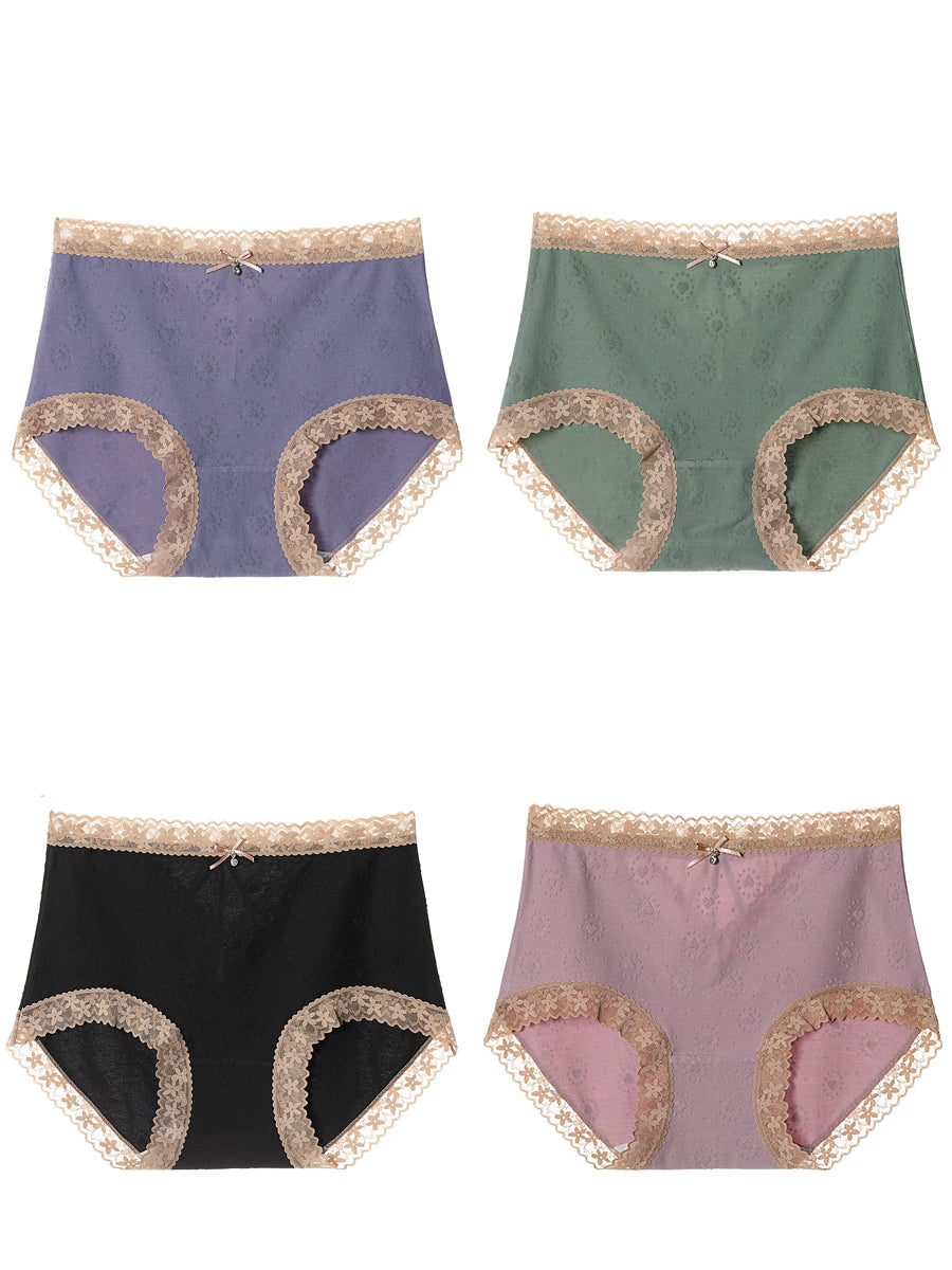 4 Pieces Women Artsy Lace Spliced High Waist Underwear