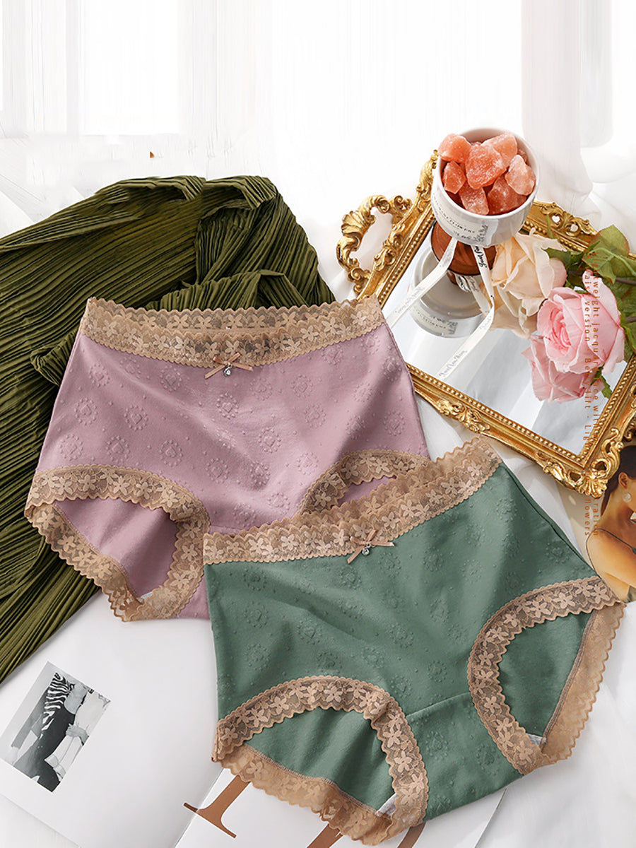 4 Pieces Women Artsy Lace Spliced High Waist Underwear