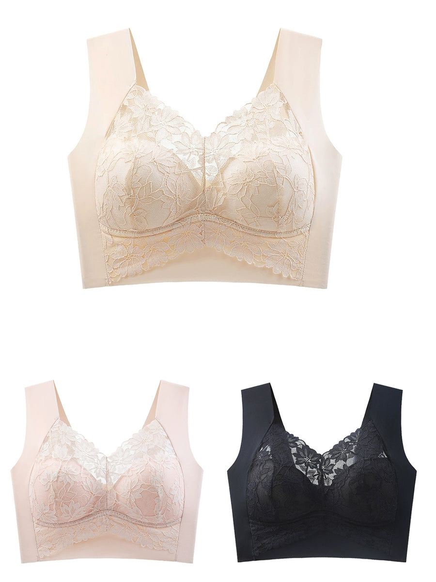3 Pieces Women Artsy Lace One-piece Wireless Bra