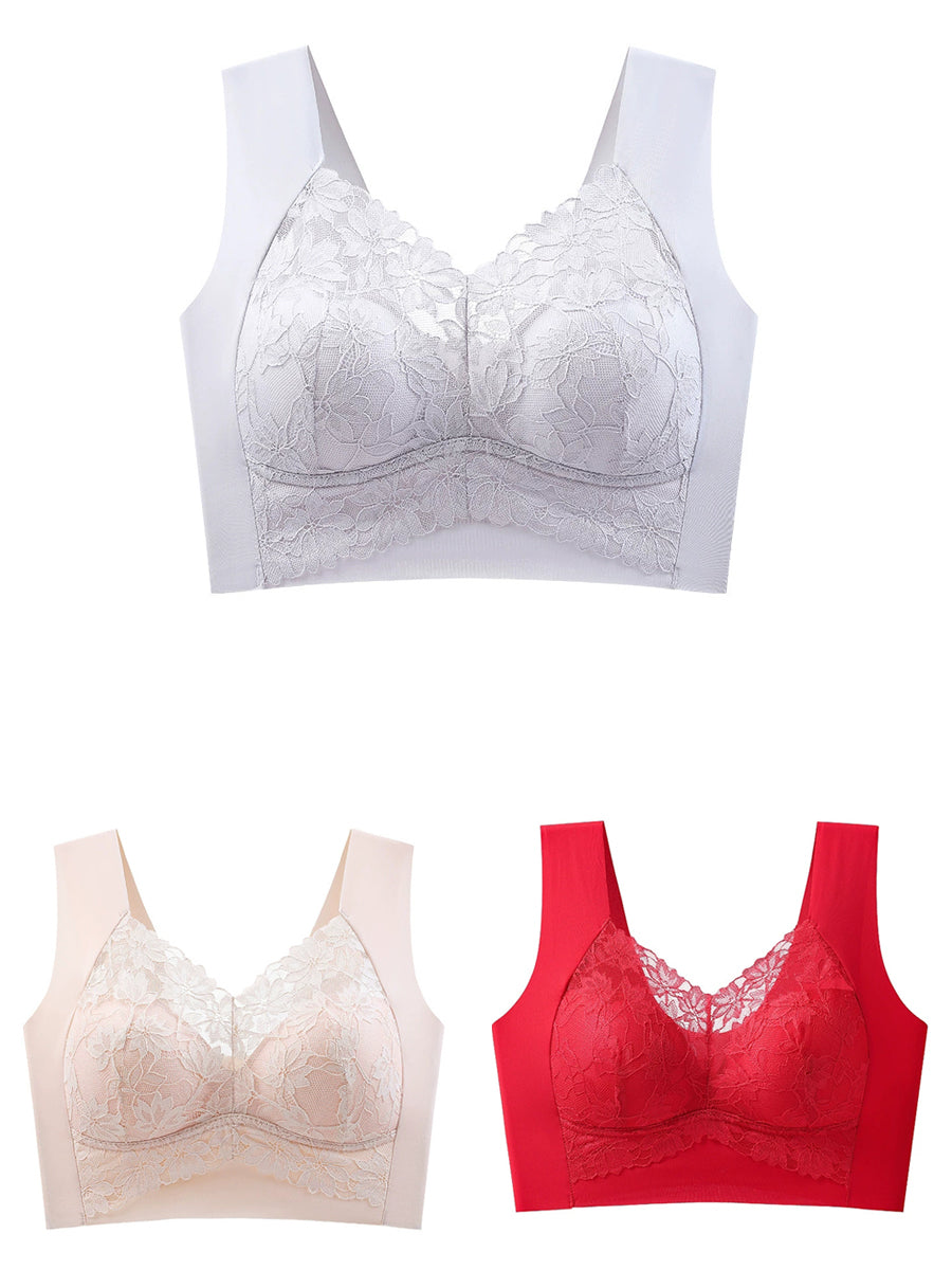 3 Pieces Women Artsy Lace One-piece Wireless Bra