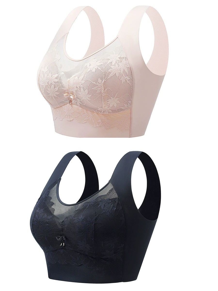 2 Pieces Women Artsy Lace One-piece Wireless Bra