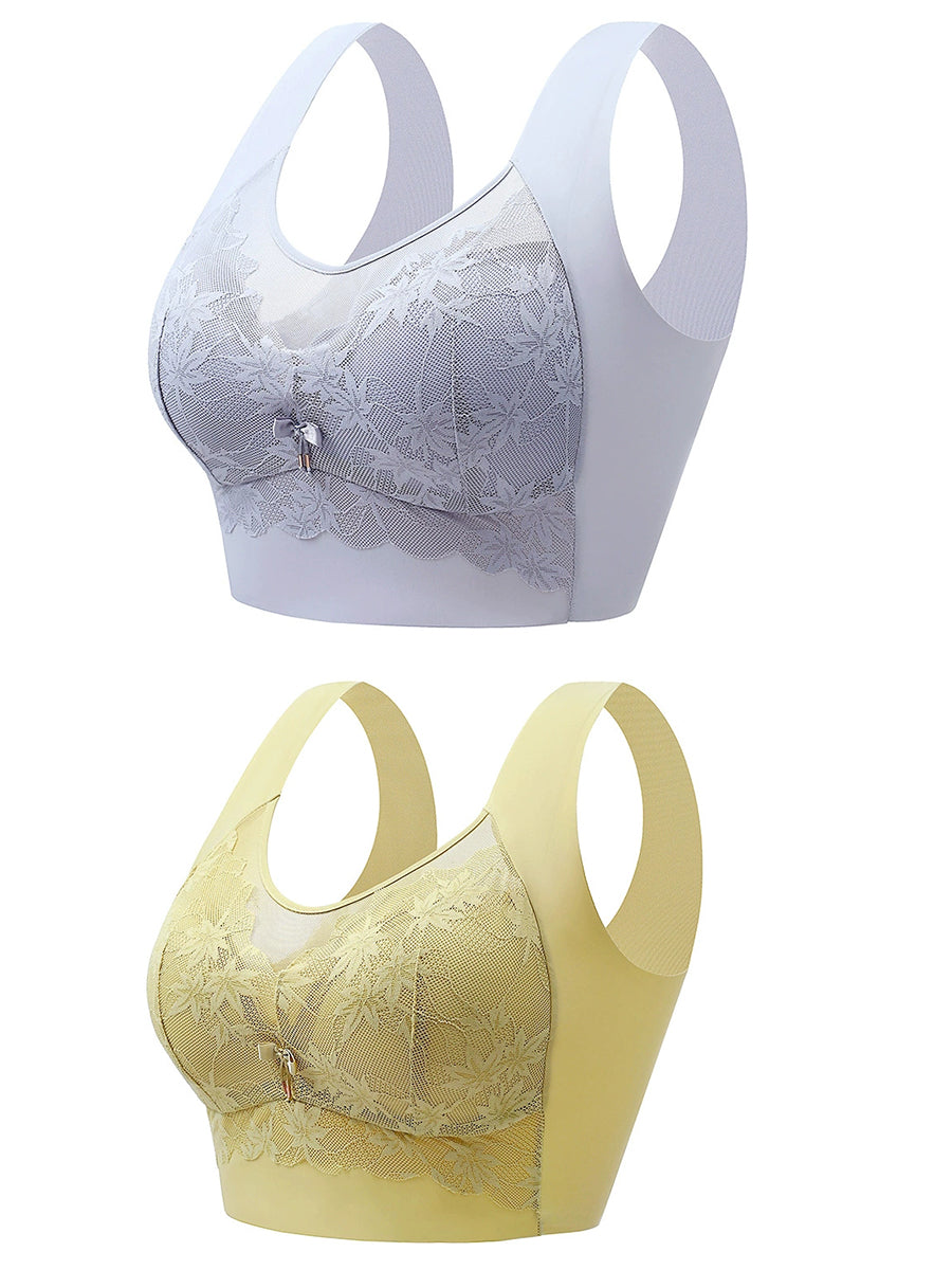 2 Pieces Women Artsy Lace One-piece Wireless Bra