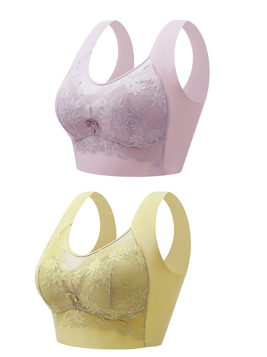 2 Pieces Women Artsy Lace One-piece Wireless Bra