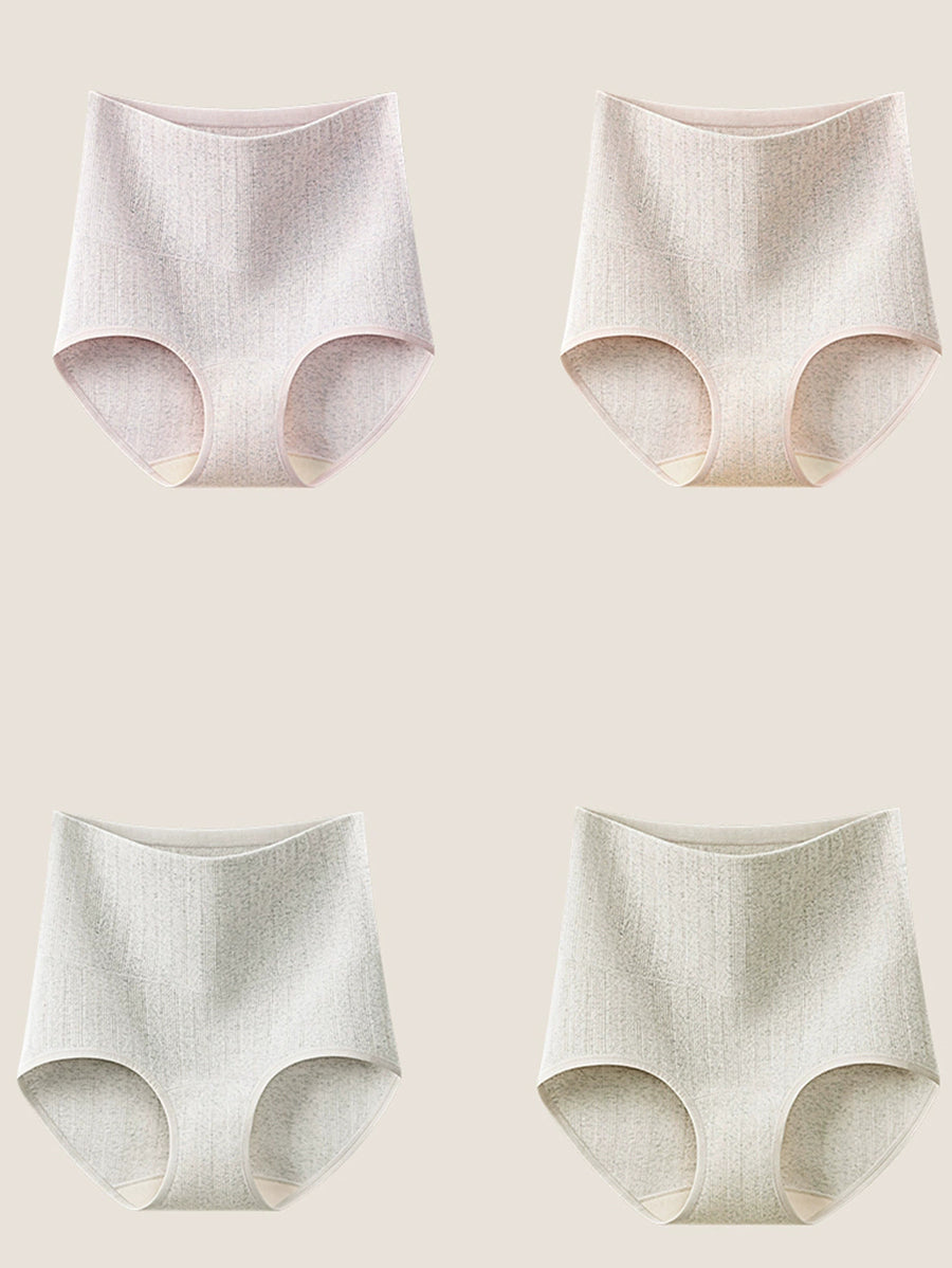 4 Pieces Women Artsy Pure Color High Waist Underwear