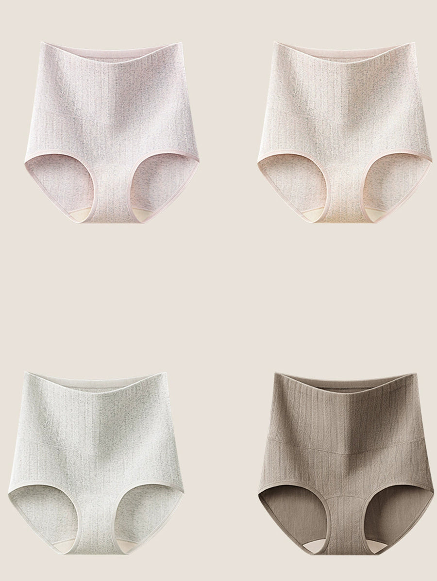 4 Pieces Women Artsy Pure Color High Waist Underwear