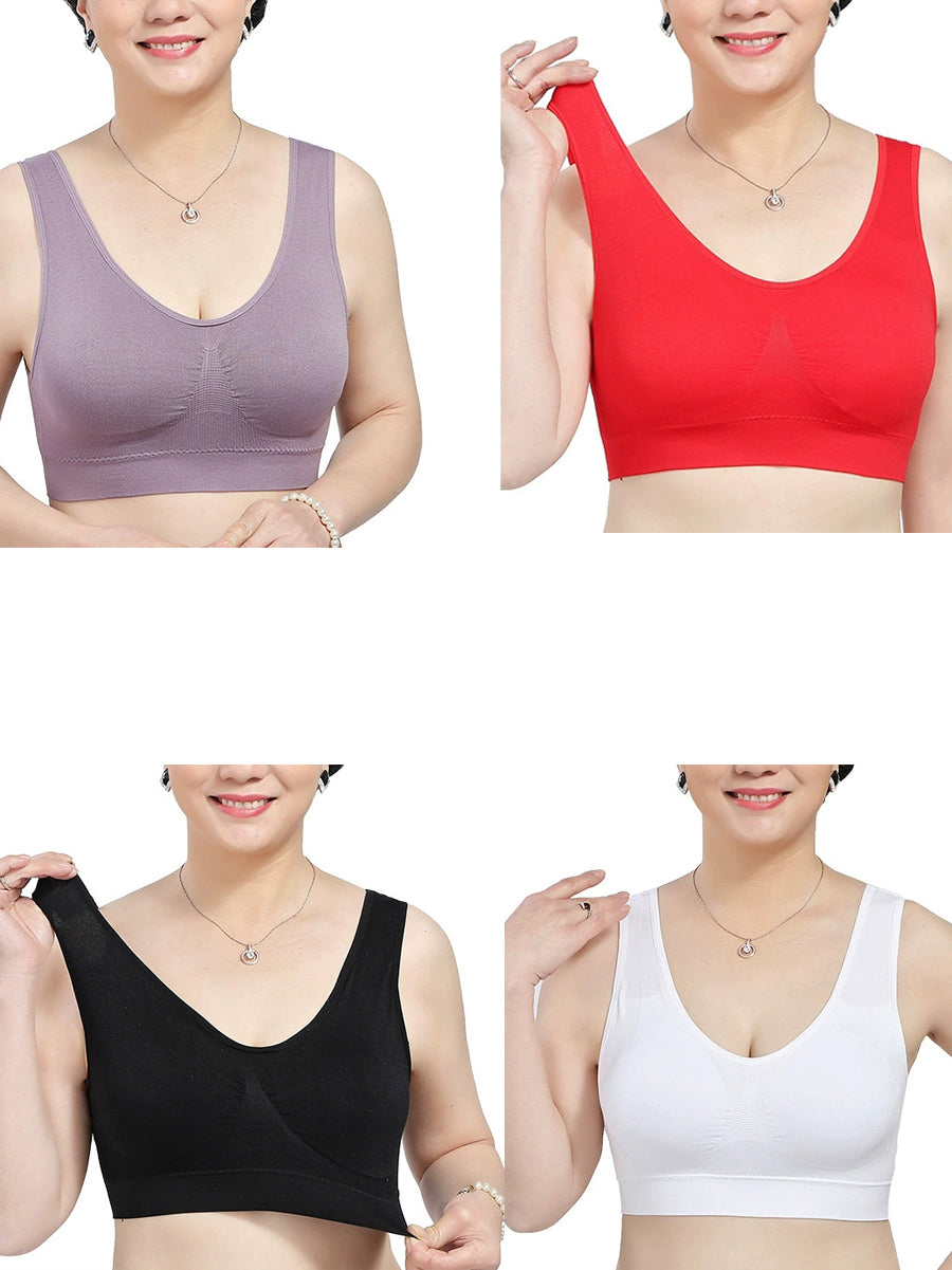 4 Pieces Women Casual Pure Color One-piece Wireless Bra