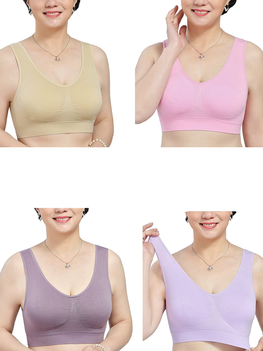 4 Pieces Women Casual Pure Color One-piece Wireless Bra