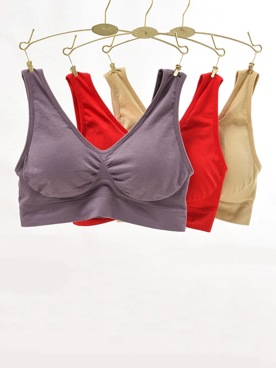 4 Pieces Women Casual Pure Color One-piece Wireless Bra