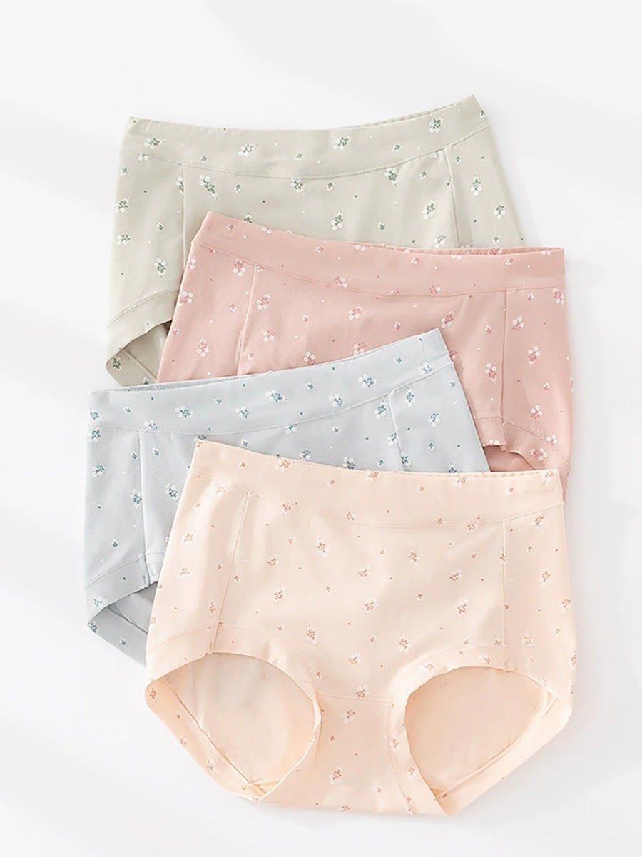 4 Pieces Women Artsy Floral High Waist Underwear