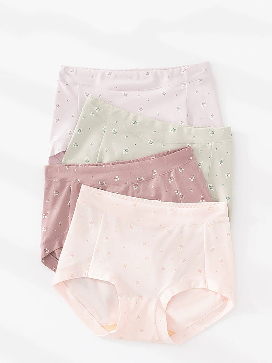 4 Pieces Women Artsy Floral High Waist Underwear