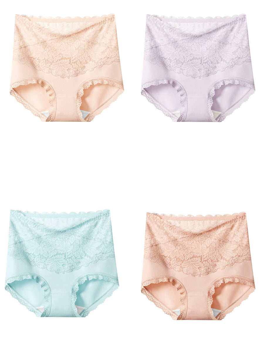 4 Pieces Women Artsy Lace High Waist Underwear