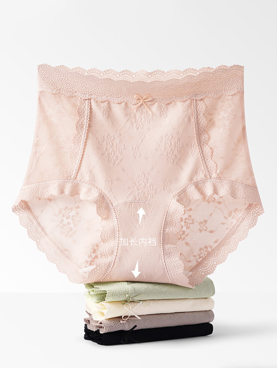 4 Pieces Women Artsy Flower Lace High Waist Underwear