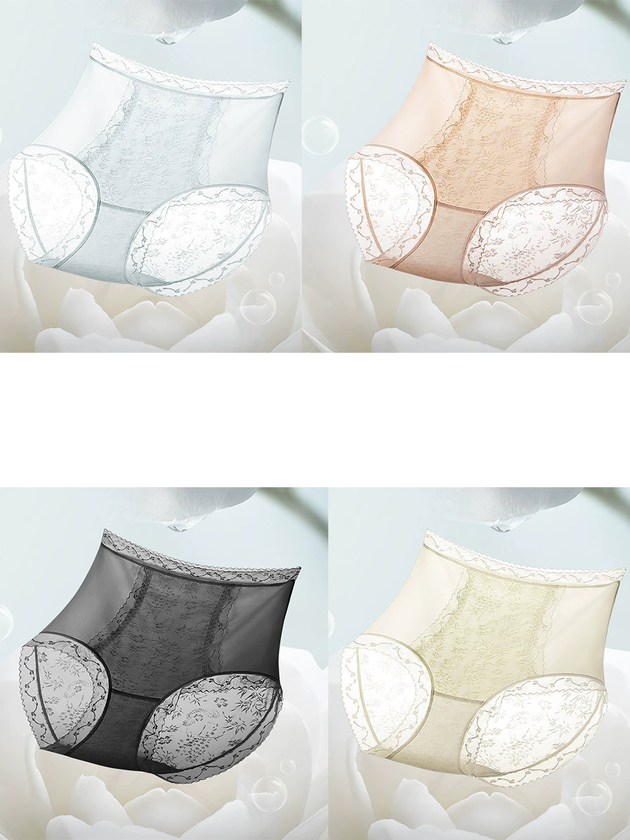 4 Pieces Women Artsy Flower Lace High Waist Underwear