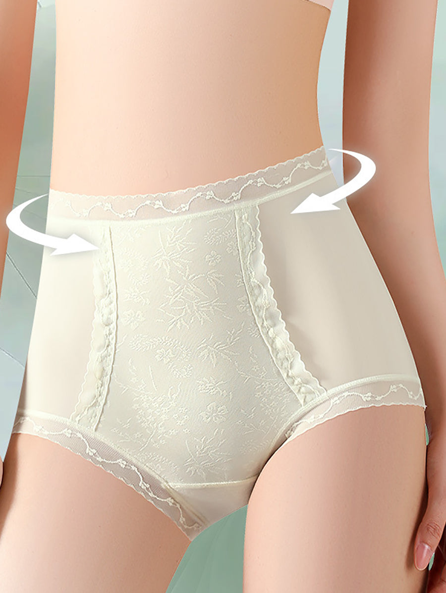 4 Pieces Women Artsy Flower Lace High Waist Underwear