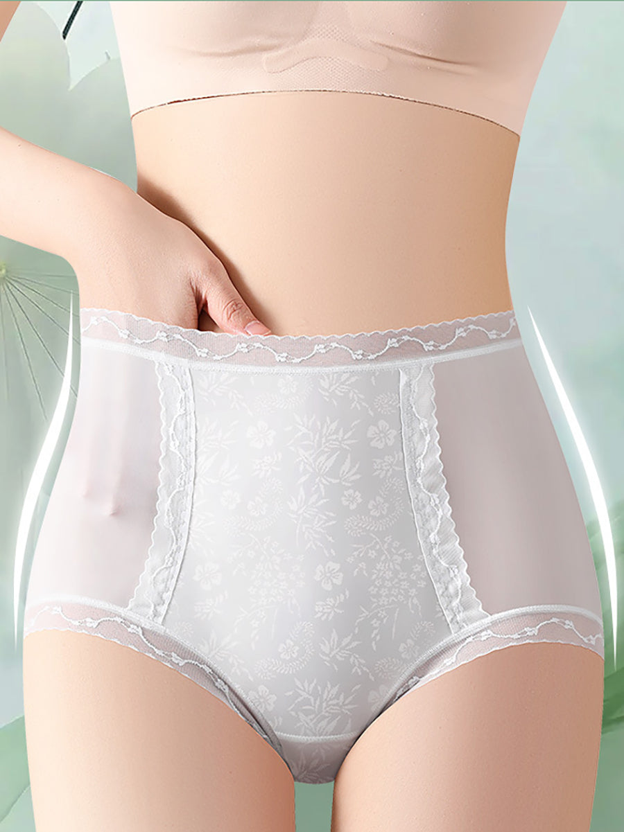 4 Pieces Women Artsy Flower Lace High Waist Underwear