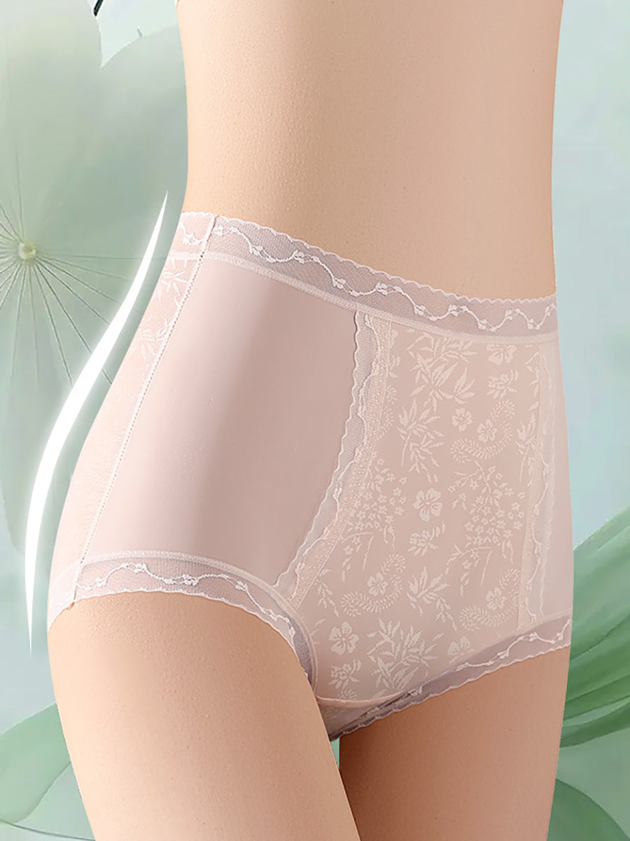 4 Pieces Women Artsy Flower Lace High Waist Underwear