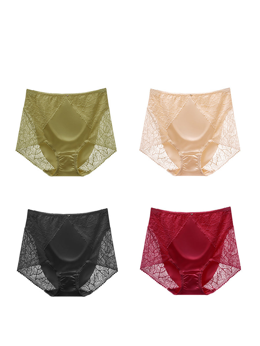 4 Pieces Women Artsy Lace Spliced High Waist Underwear