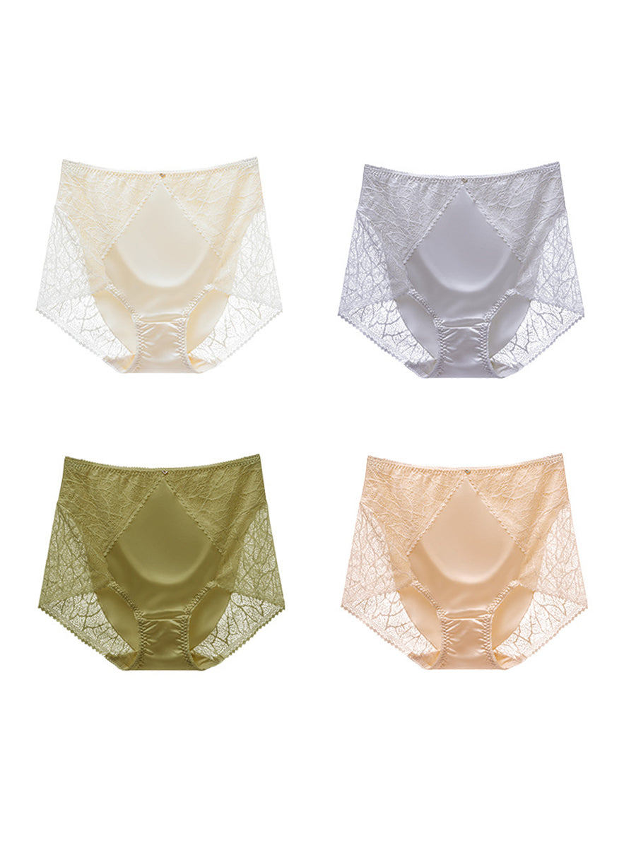 4 Pieces Women Artsy Lace Spliced High Waist Underwear