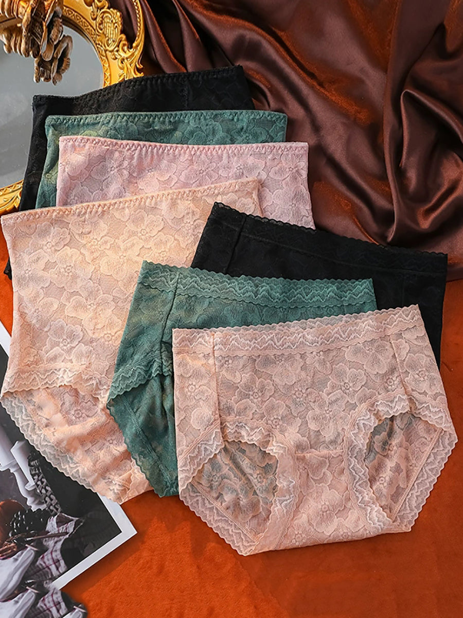 4 Pieces Women Artsy Flower Lace High Waist Underwear