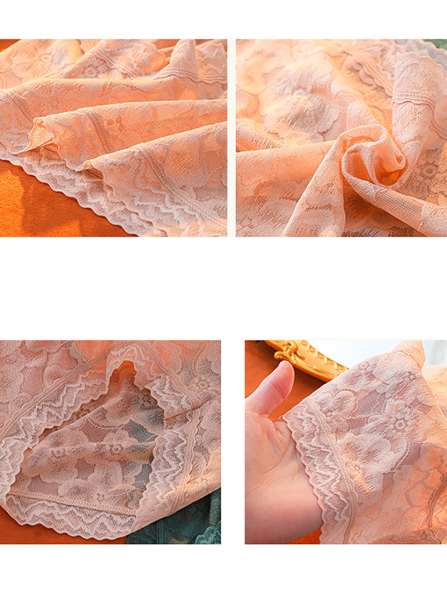 4 Pieces Women Artsy Flower Lace High Waist Underwear