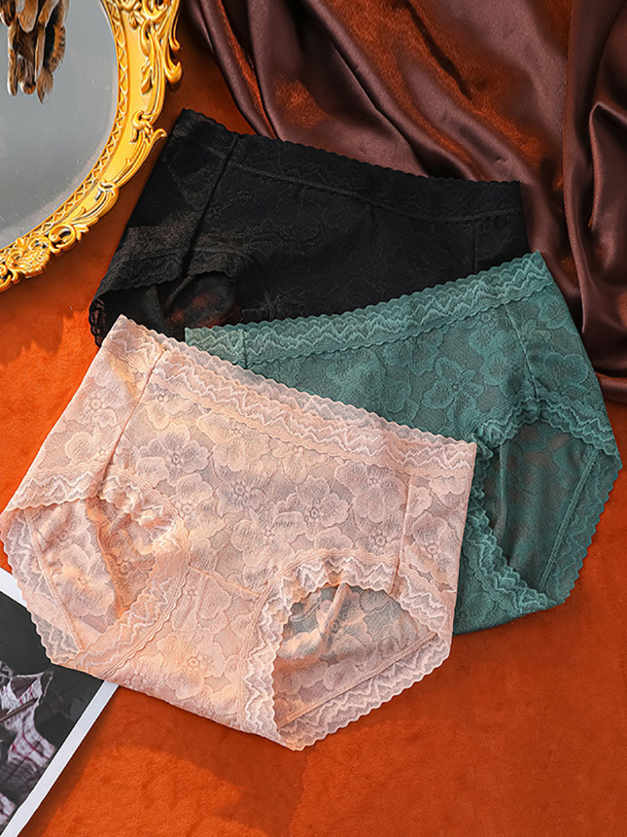 4 Pieces Women Artsy Flower Lace High Waist Underwear