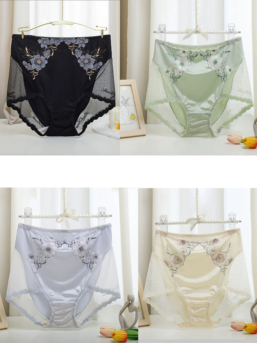 4 Pieces Women Artsy Flower Lace High Waist Underwear