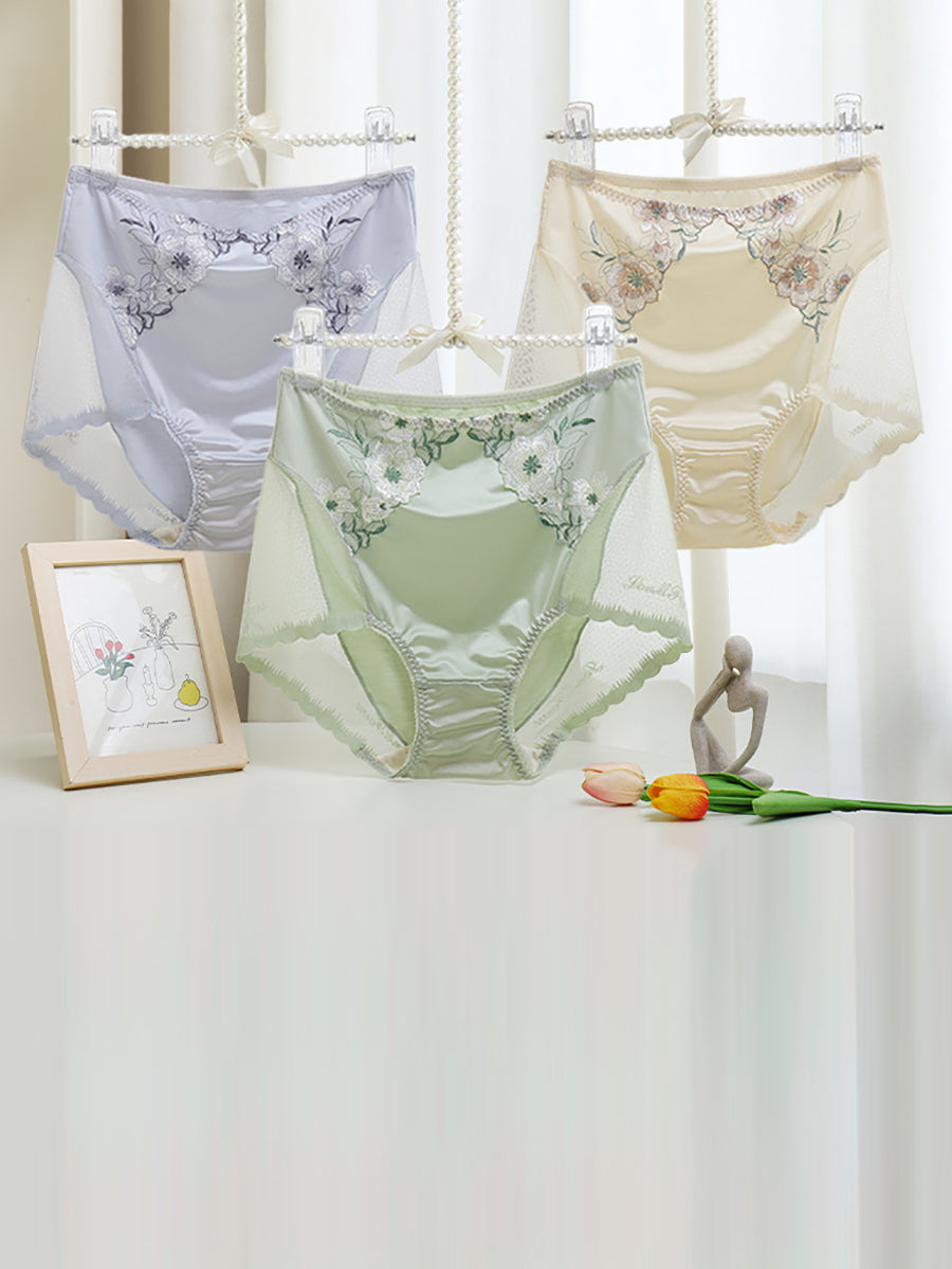 4 Pieces Women Artsy Flower Lace High Waist Underwear