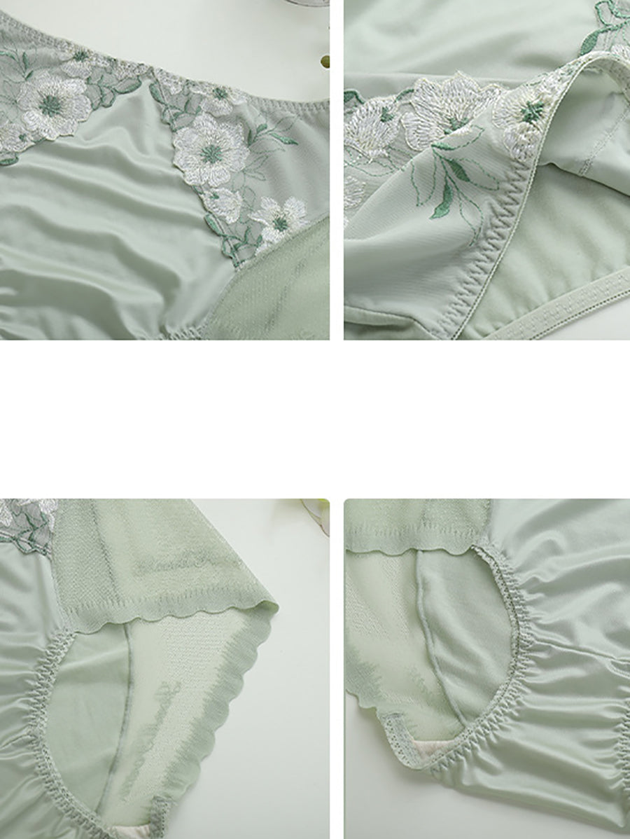 4 Pieces Women Artsy Flower Lace High Waist Underwear