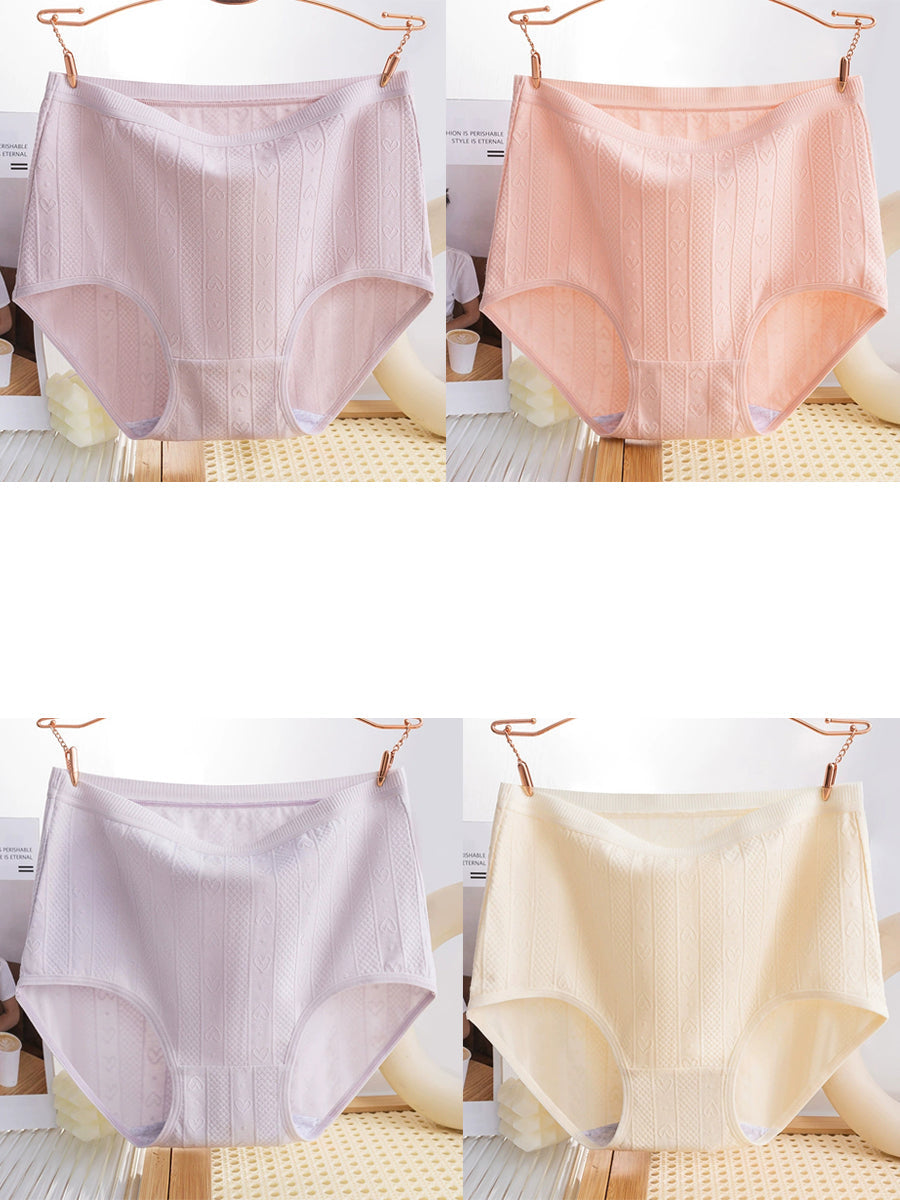 4 Pieces Women Artsy Heart Jacquard High Waist Underwear