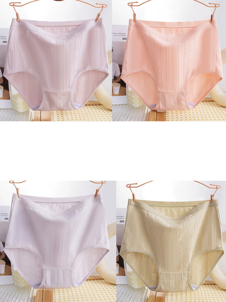 4 Pieces Women Artsy Heart Jacquard High Waist Underwear