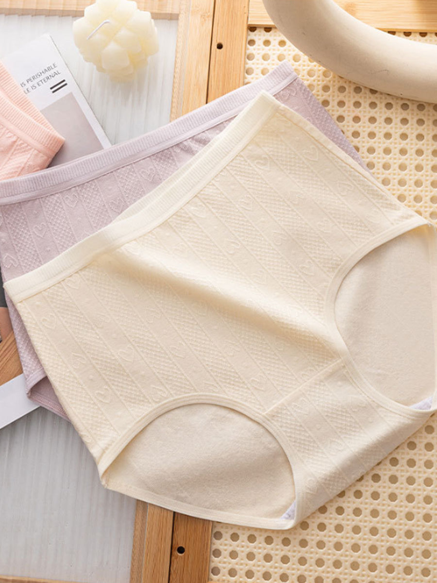 4 Pieces Women Artsy Heart Jacquard High Waist Underwear