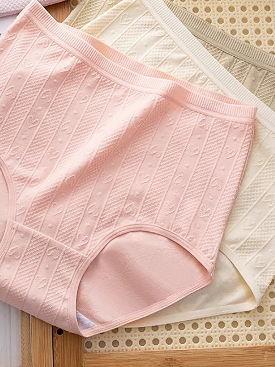 4 Pieces Women Artsy Heart Jacquard High Waist Underwear