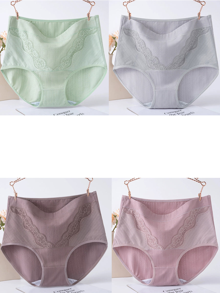 4 Pieces Women Artsy Lace Spliced High Waist Underwear