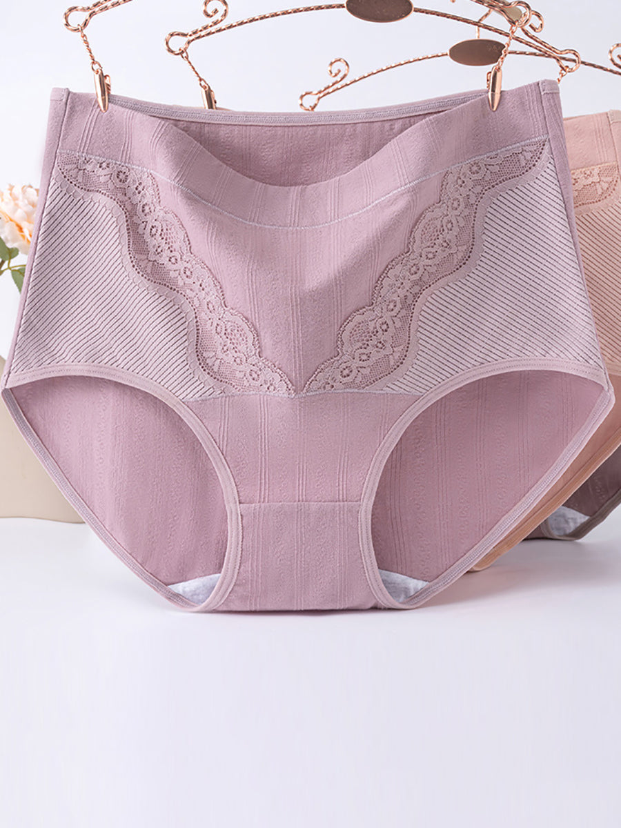 4 Pieces Women Artsy Lace Spliced High Waist Underwear