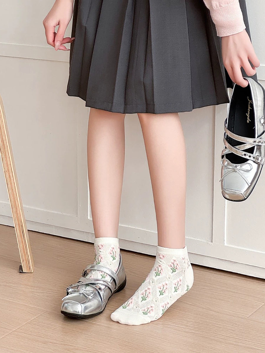 5 Pairs Women Summer Floral Rhomboids Socks