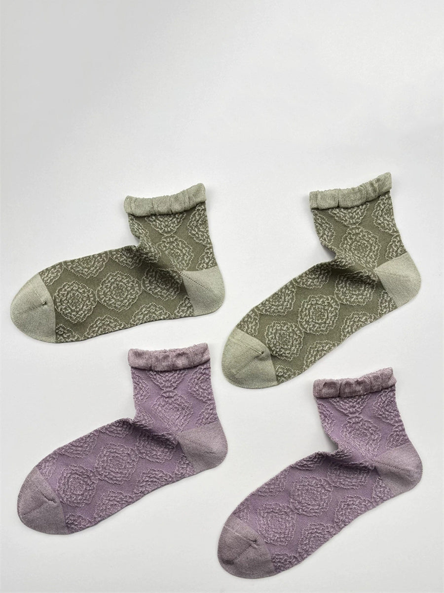 4 Pairs Women Summer Vintage Flower Socks Secondary image