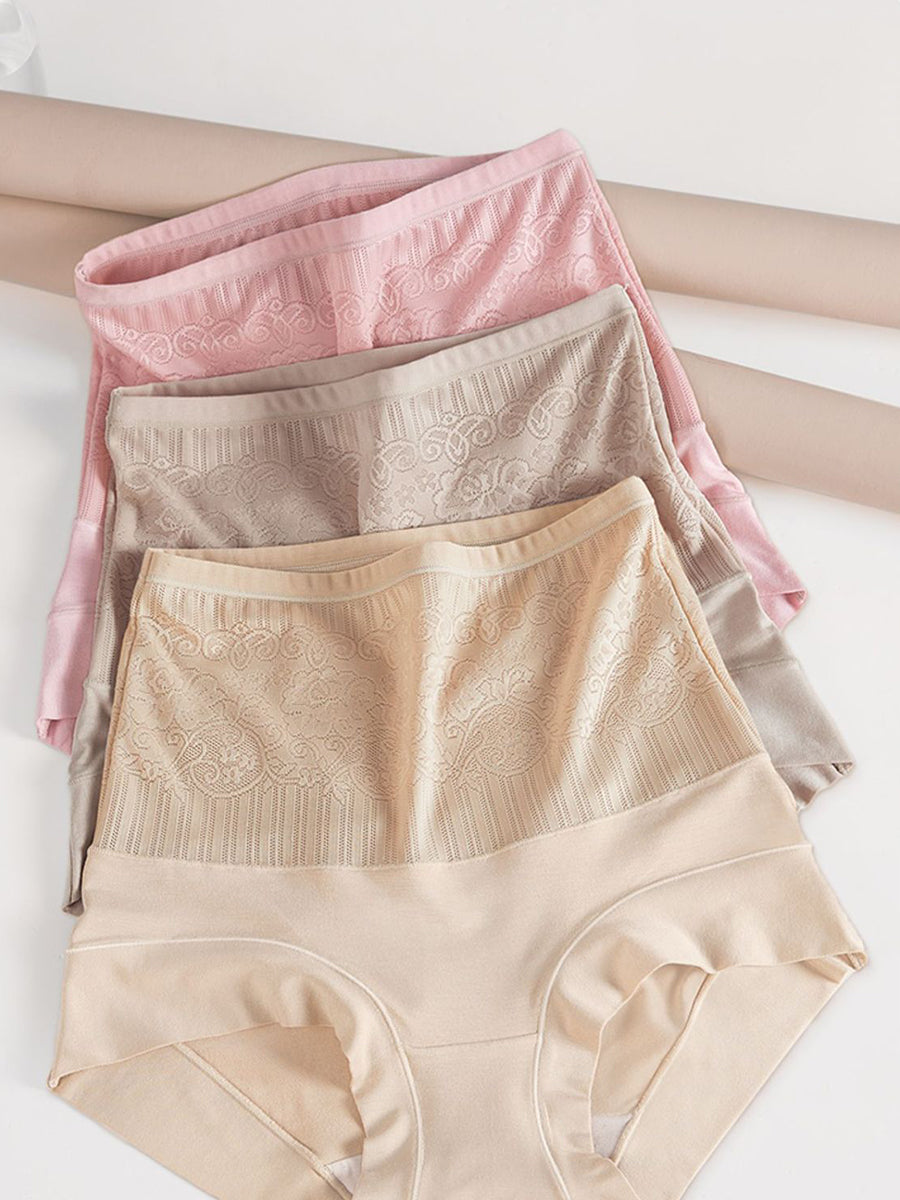 3 Pieces Women Casual Jacquard High Waist Underwear